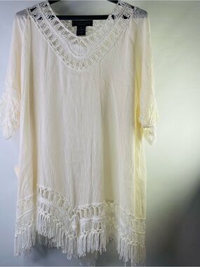 Women's Boho Tunic Scalloped Crochet Dress/Top Playful Tassel Hems